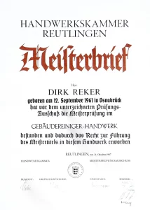 Meisterbrief Gebäudereiniger-Handwerk Ebrecht Reker Osnabrück